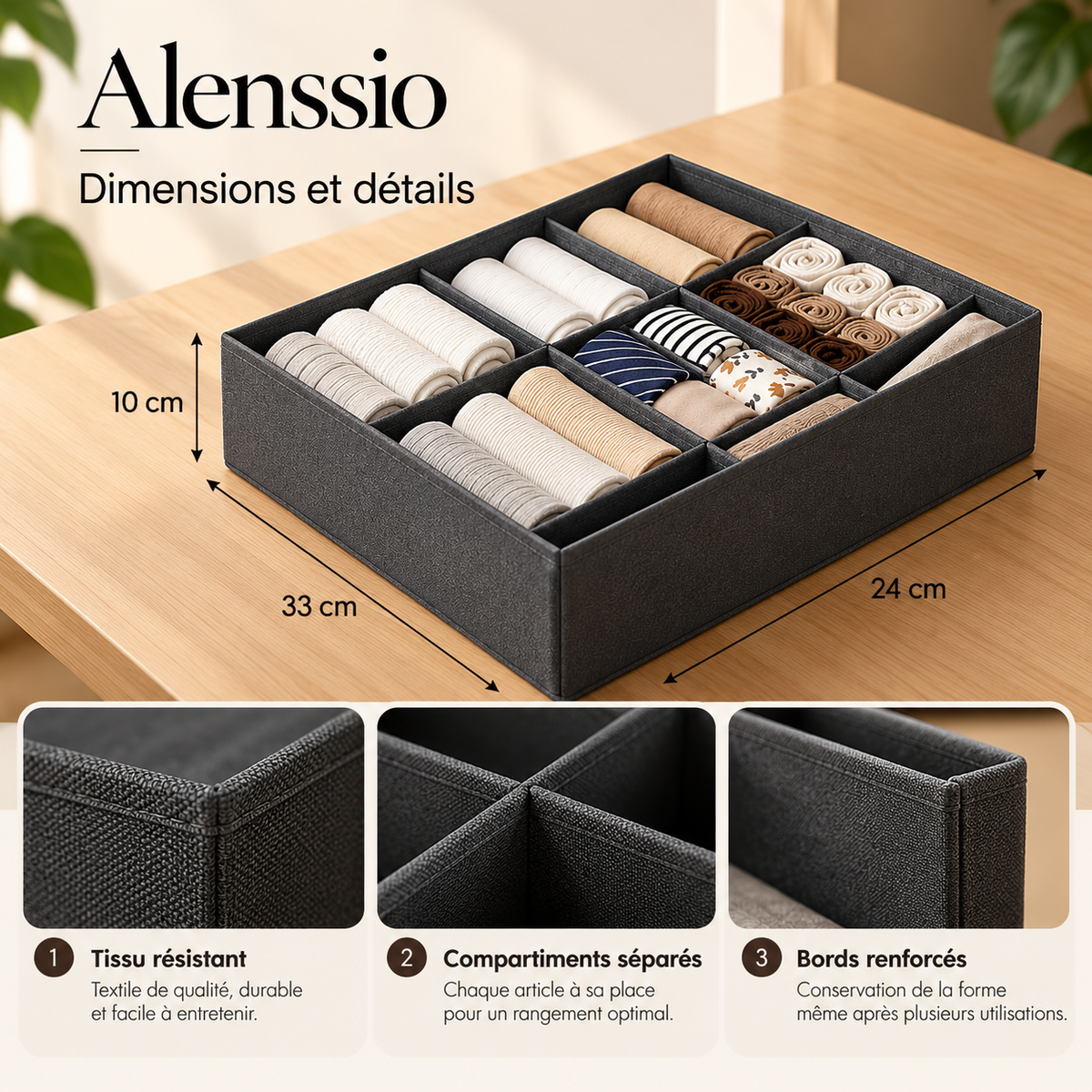 Lot d'Organiseurs de Rangement Pliables en Tissu - Gris