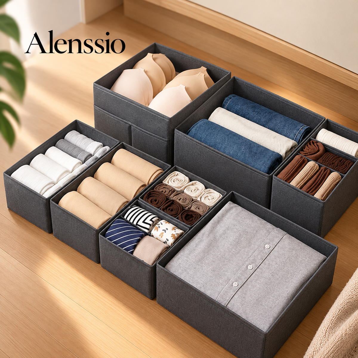 Lot d'Organiseurs de Rangement Pliables en Tissu - Gris